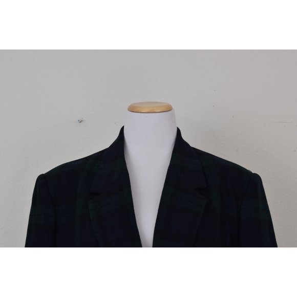Vintage 90s Green/Navy Plaid Wool Acrylic Blazer by White Stag size 16 - Picture 3 of 10